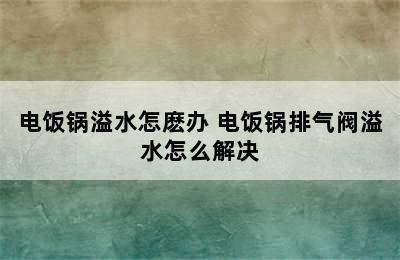 电饭锅溢水怎麽办 电饭锅排气阀溢水怎么解决